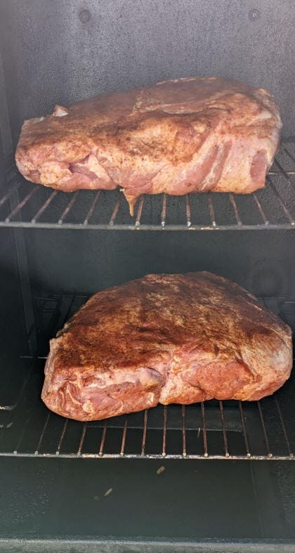 Pork butt in smoker